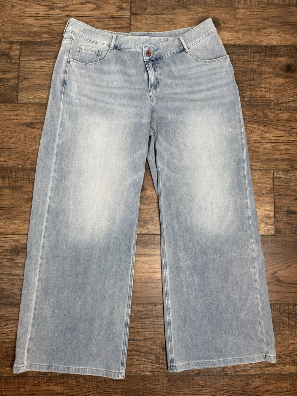 Halara Flex Asymmetric Low Rise Zipper Pockets Baggy Wide Leg Jeans Sz L Light